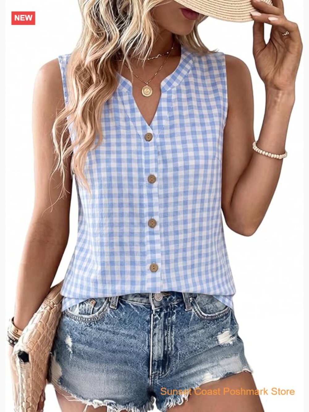 Sleeveless Button Down V Neck Blouse Casual Office Tank Top